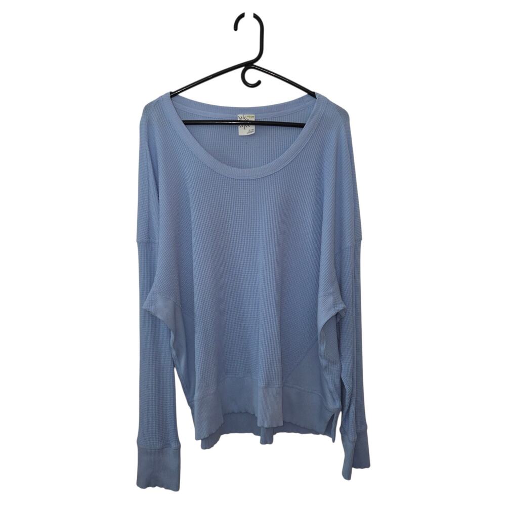 OFFLINE by Aerie Women’s Waffle Knit Blue Sweater Top Size XL Cotton thumbholes